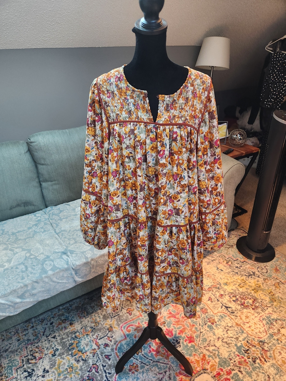Kourt Floral Tiered Long Sleeve Dress - Mustard Medium Fall Florals!